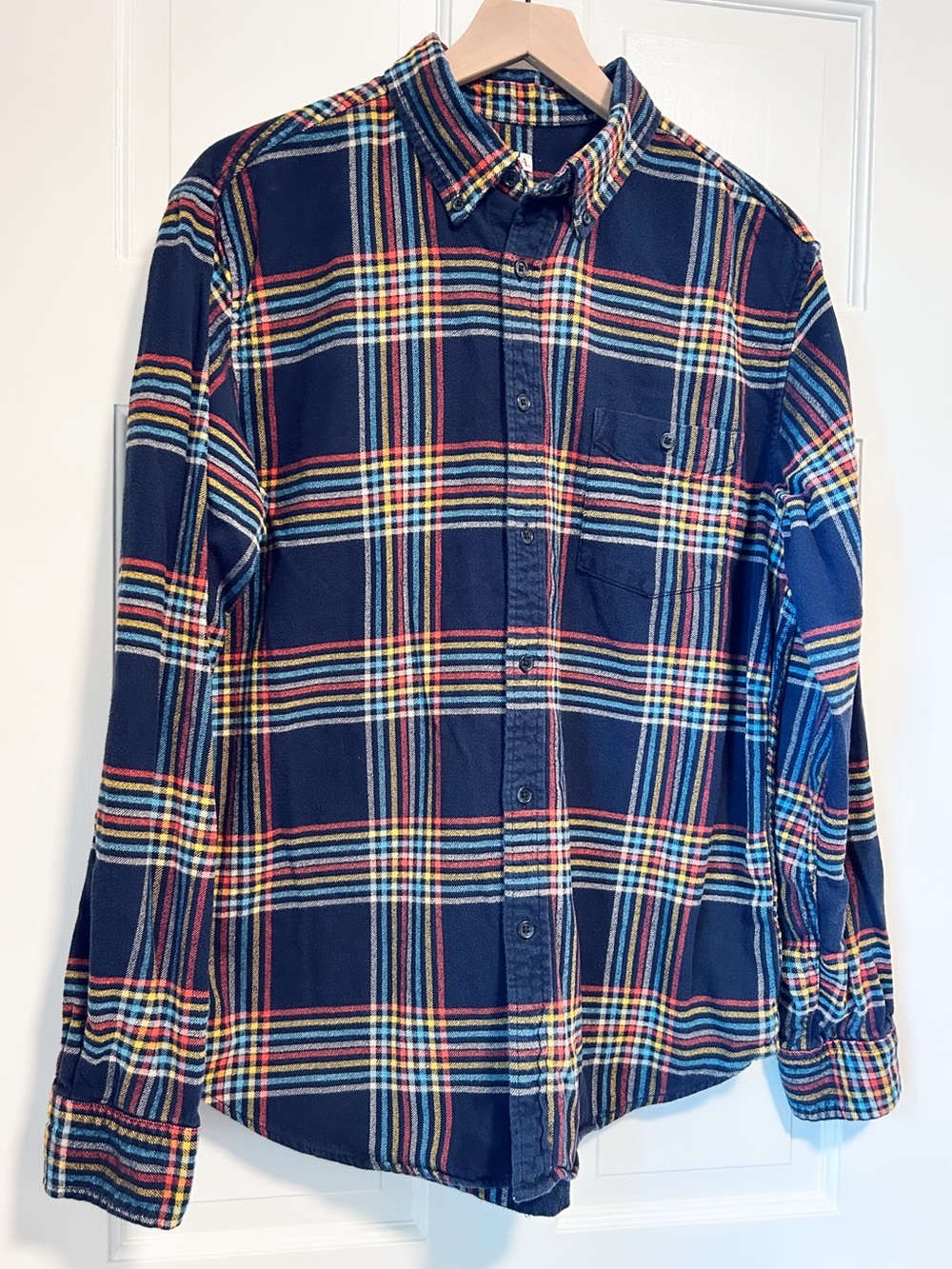 Men’s Merona Navy Blue Rainbow Plaid Flannel - Size Large - Picture 3 of 7